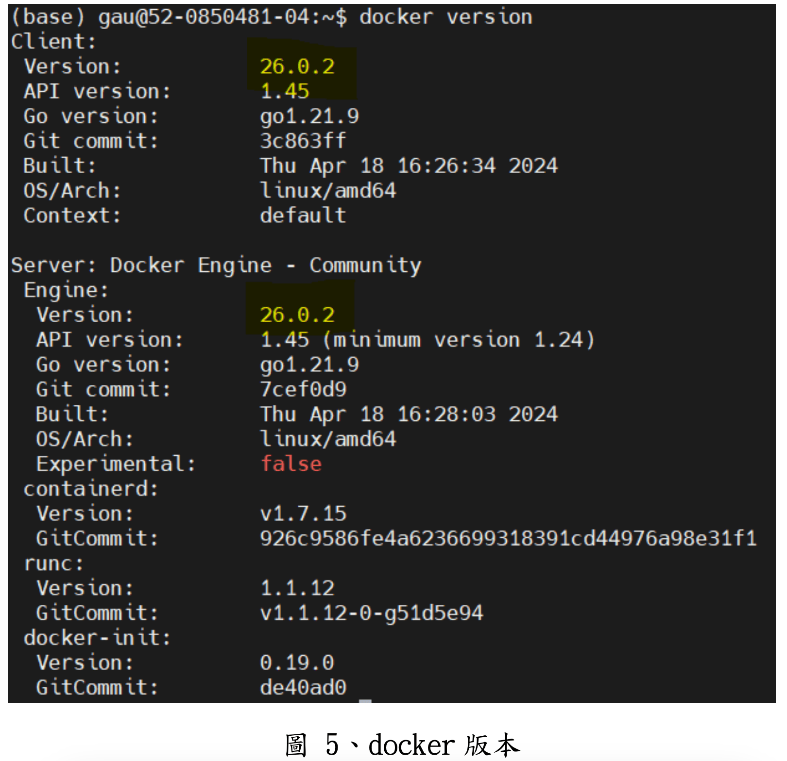 圖5: docker版本